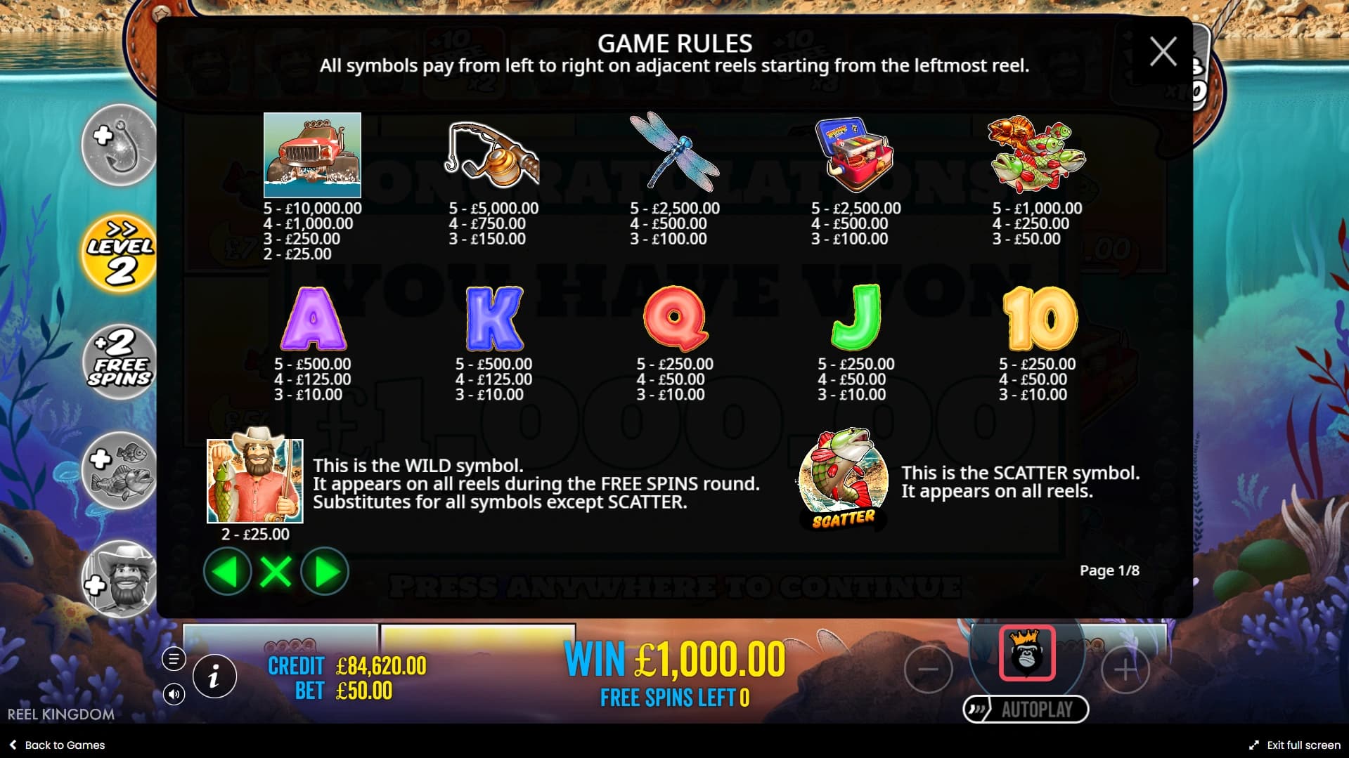Big Bass Splash paytable